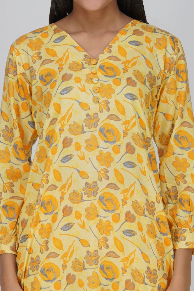 Yellow Floral Printed Cotton Co-ord Set-5.webp